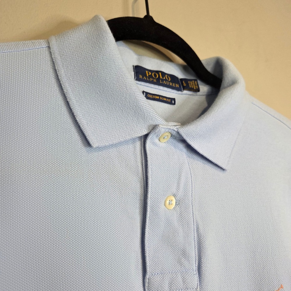 Polo Ralph Lauren Mesh Polo Shirt M Large Custom Slim Fit Blue Orange Pony Logo